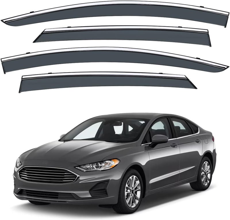 Vesul Tape on Polycarbonate Rain Guards Window Visors Compatible with Ford Fusion 2013-2020 Window Wind Deflector Shield Cover with 304 Stainless Steel Trim - Image 1